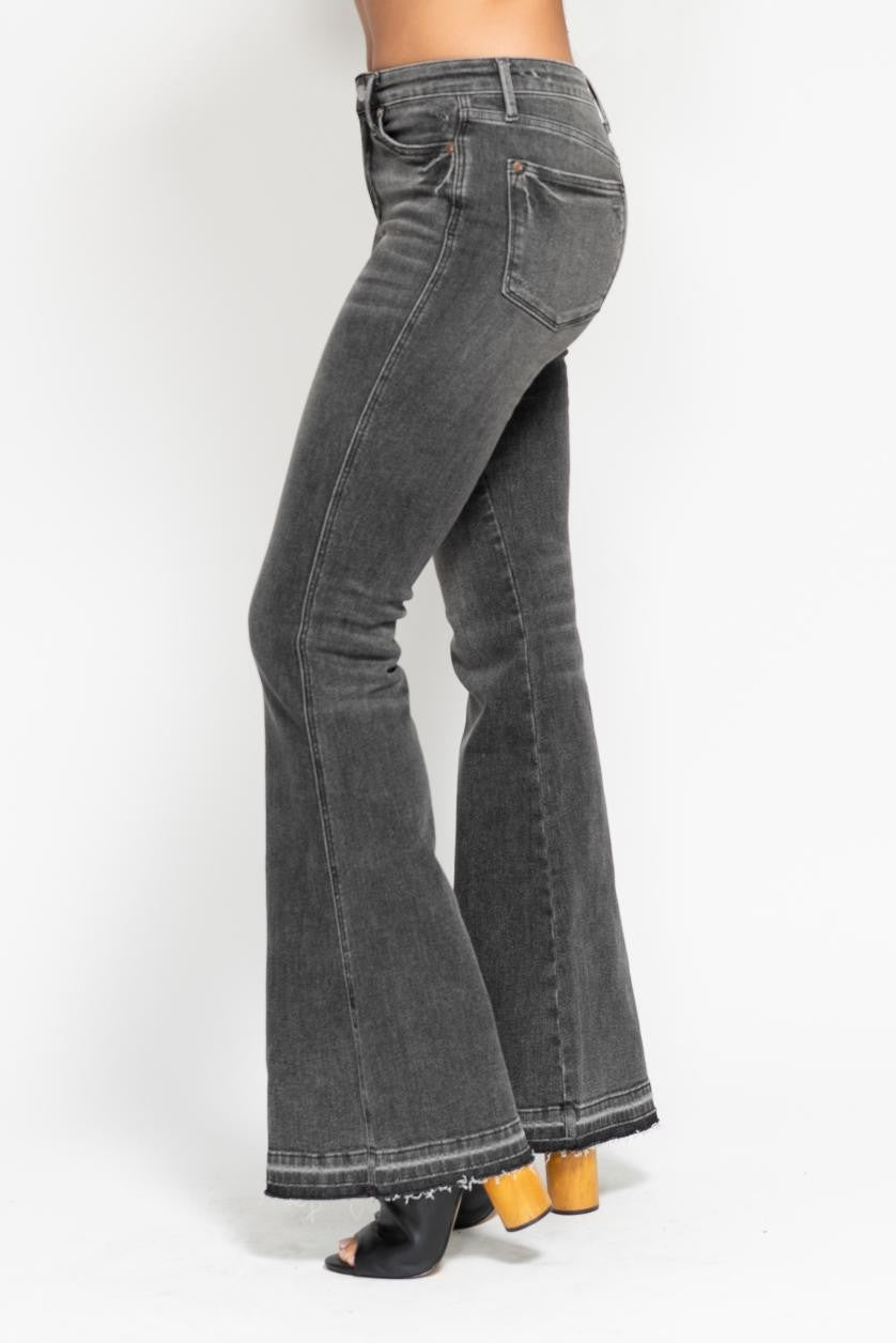 Tummy Control Washed Gray Release Hem Flare - Mainstream Boutique