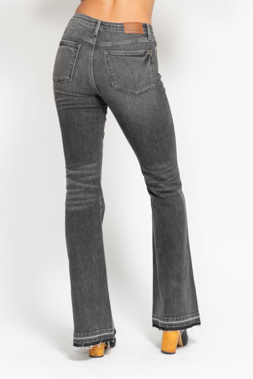 Tummy Control Washed Gray Release Hem Flare - Mainstream Boutique