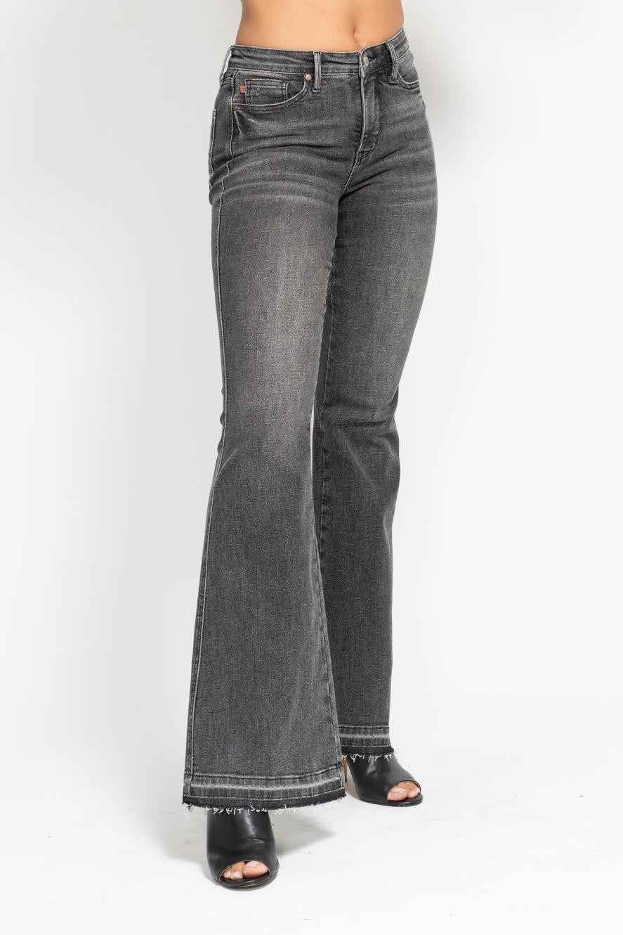 Tummy Control Washed Gray Release Hem Flare - Mainstream Boutique