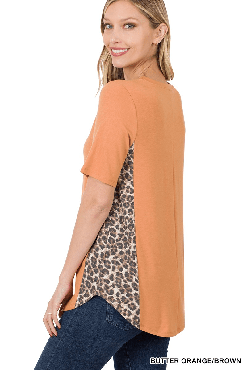Contrast Side Panel Leopard Short Sleeve Top - Mainstream Boutique