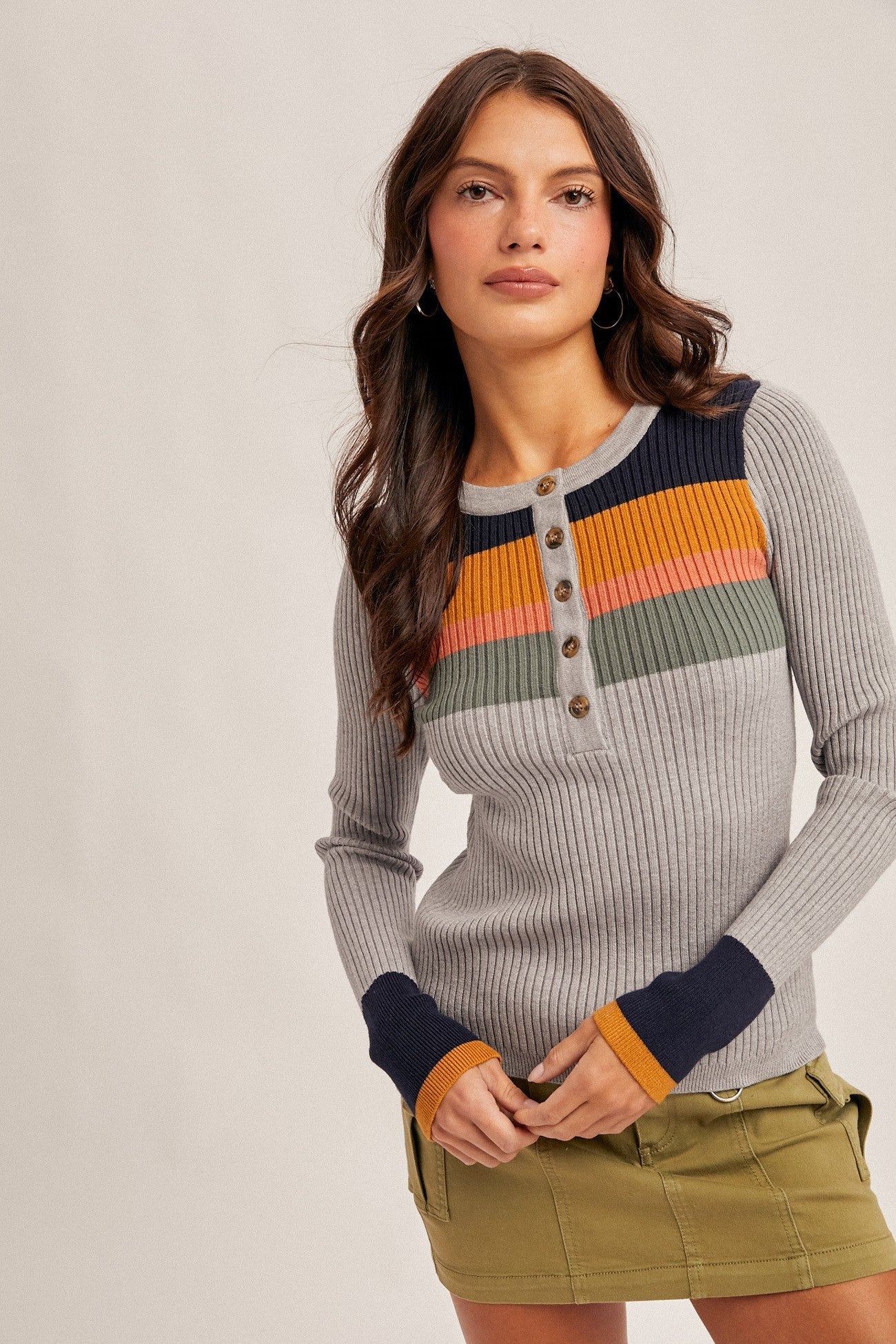 Ribbed Henley Sweater Top - Mainstream Boutique