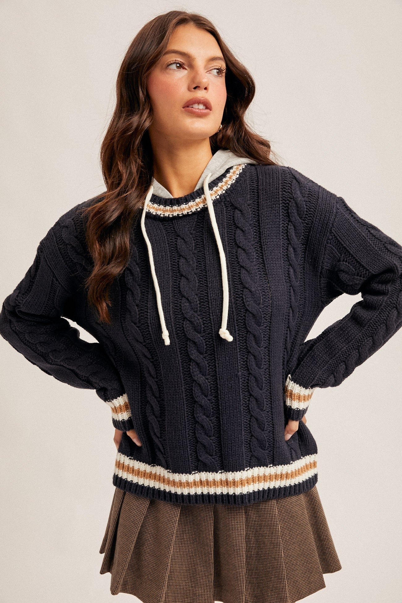 Contrast Hoodie Sweater Knit Top - Mainstream Boutique
