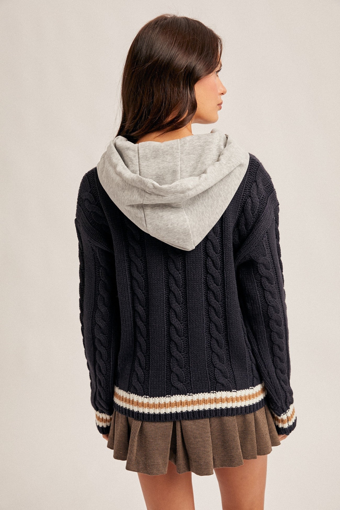 Contrast Hoodie Sweater Knit Top - Mainstream Boutique