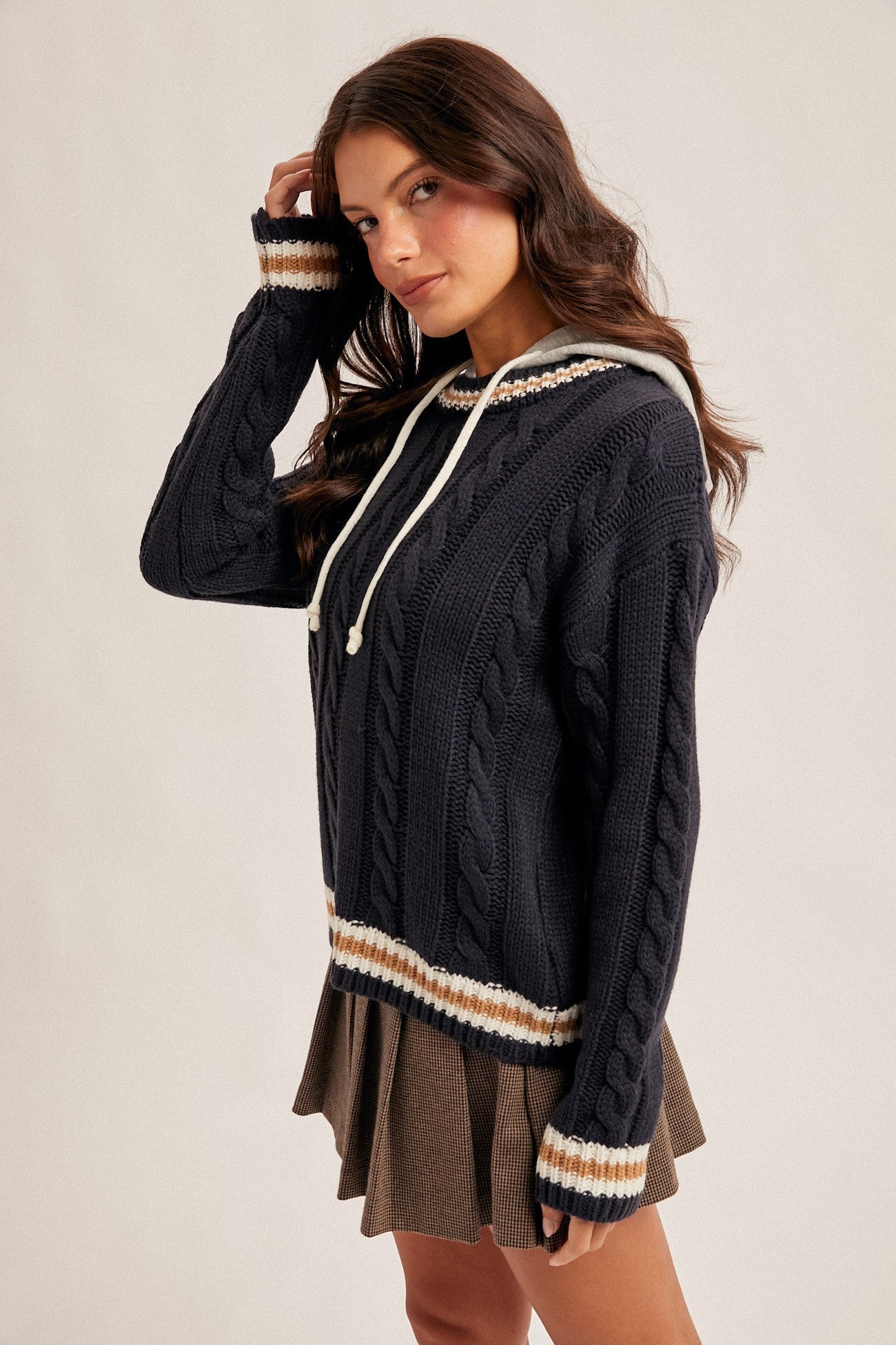 Contrast Hoodie Sweater Knit Top - Mainstream Boutique