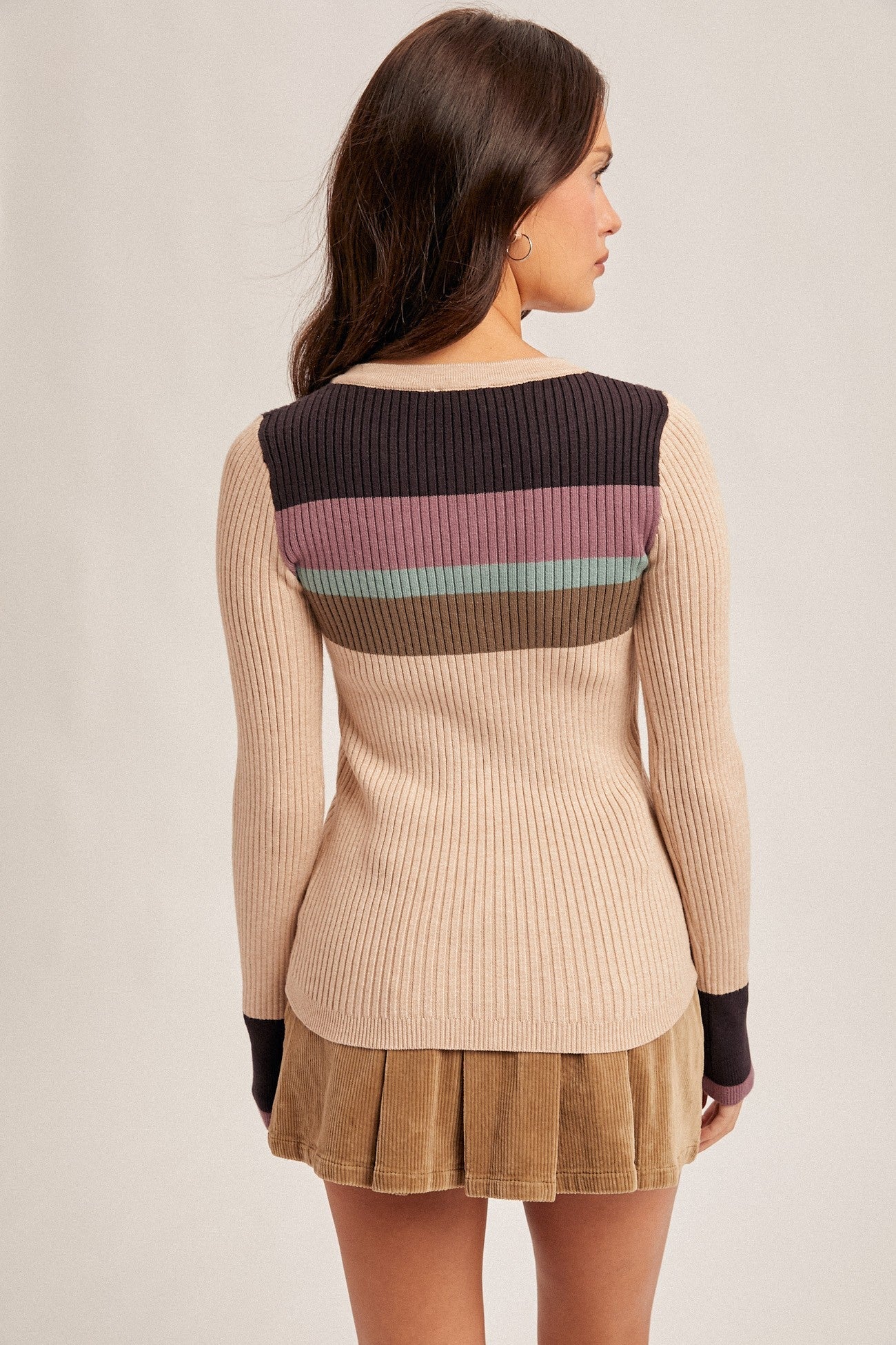 Ribbed Henley Sweater Top - Mainstream Boutique