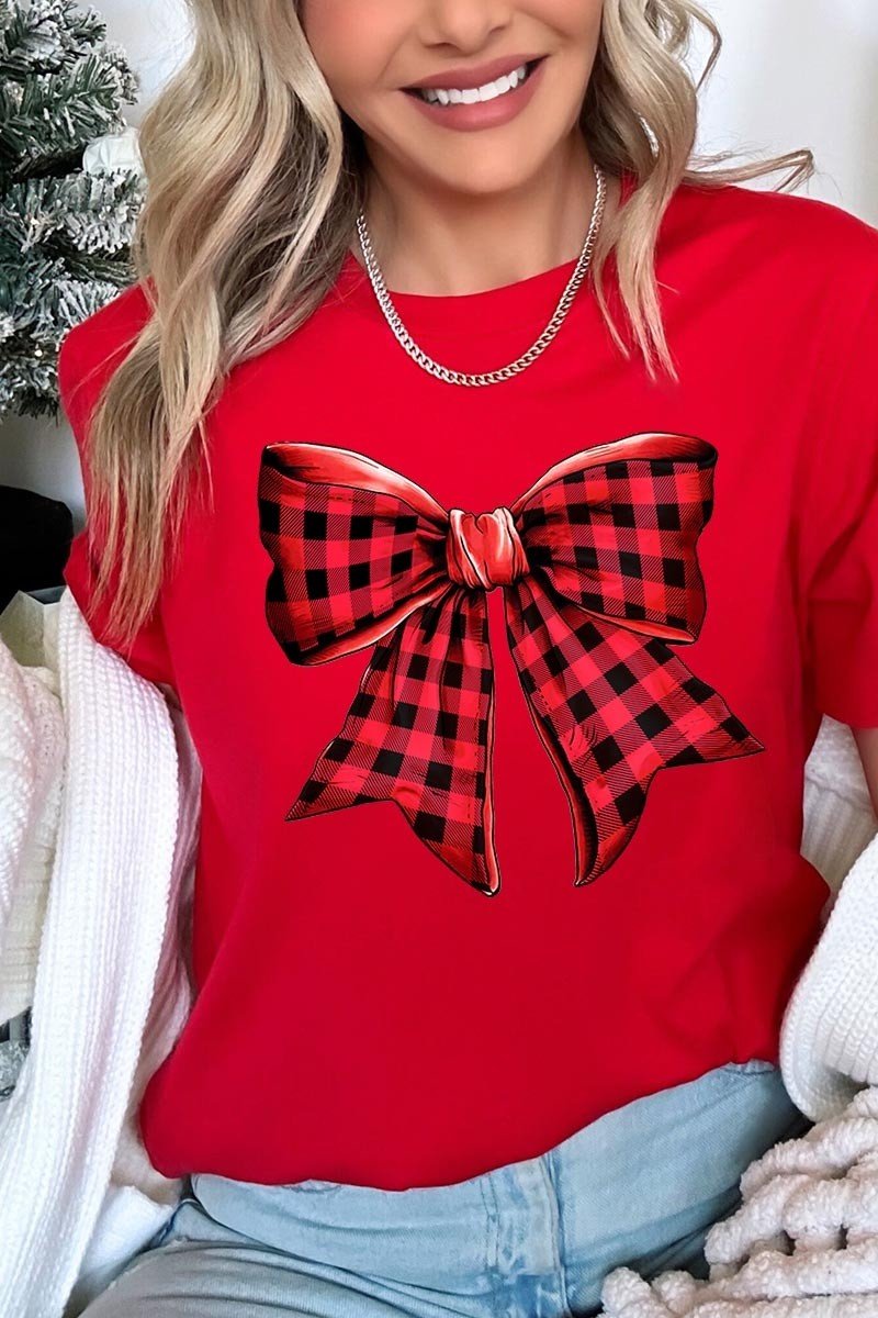 Plaid Bow Graphic Tee - Mainstream Boutique