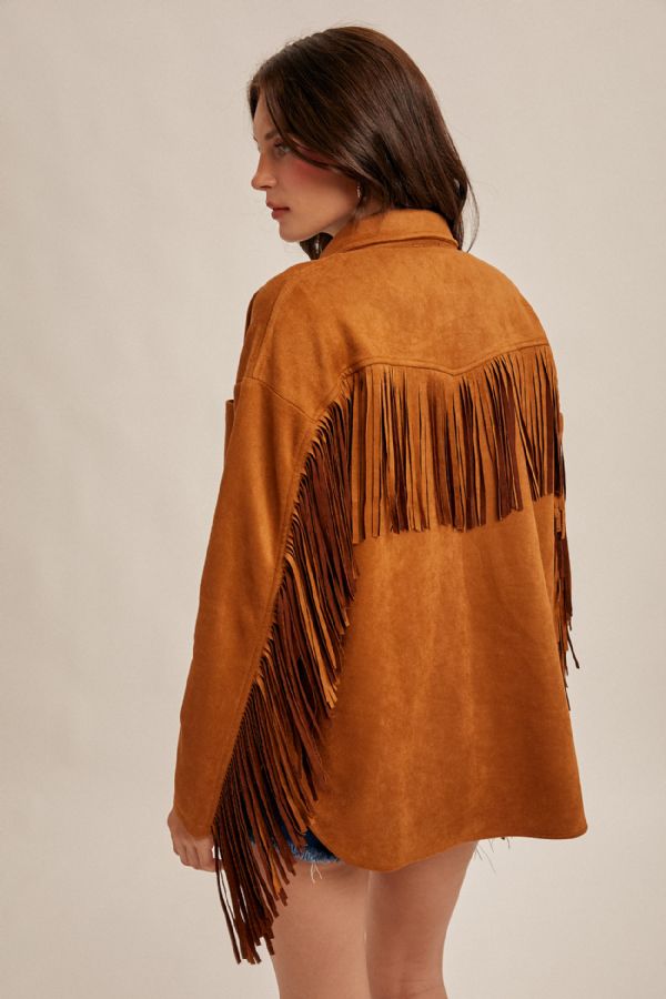 Suede Button Down Top With Fringe Detail - Mainstream Boutique