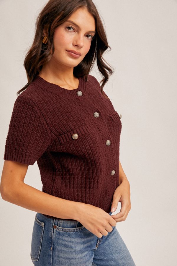 Textured Short Sleeve Sweater Top - Mainstream Boutique