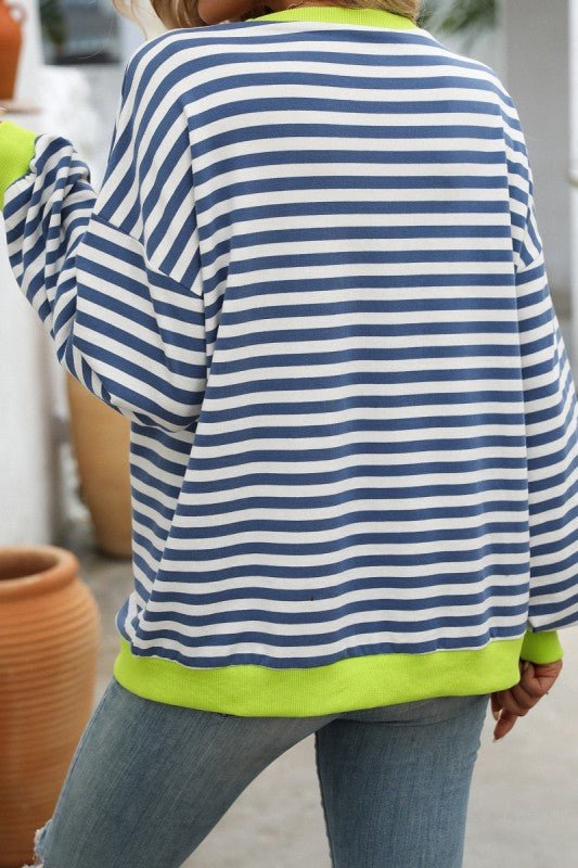 Striped Colorblock Oversized Crew Sweatshirt - Mainstream Boutique