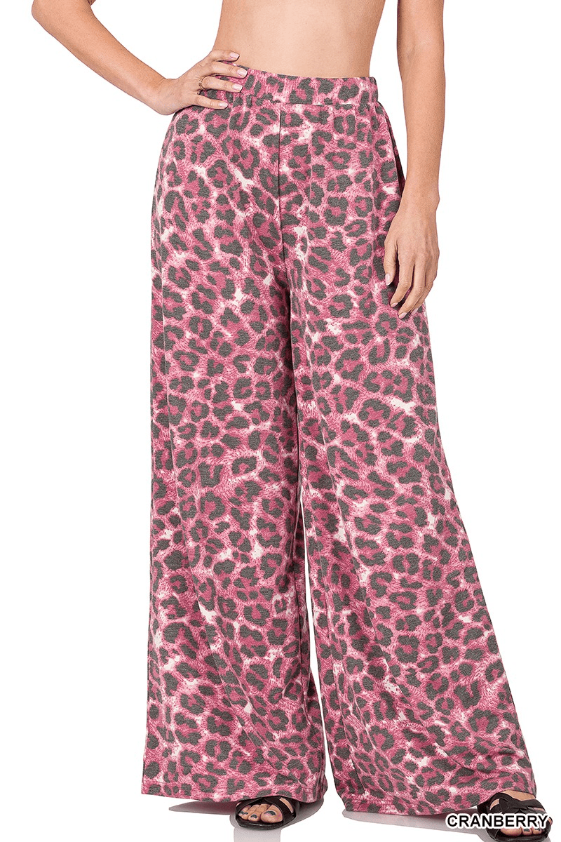 Soft French Terry Leopard Wide Leg Pants - Mainstream Boutique