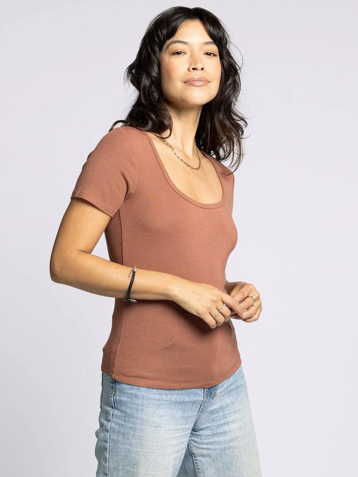 Squared Scoop Neck Fitted Tee - Mainstream Boutique