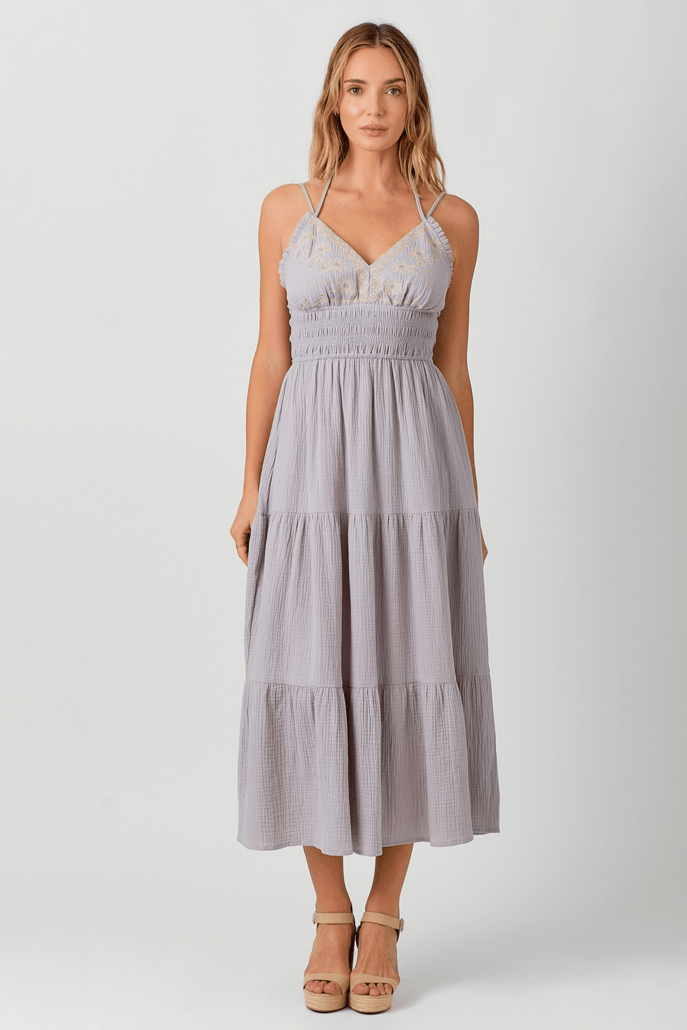 Embroidered Tiered Dress - Mainstream Boutique