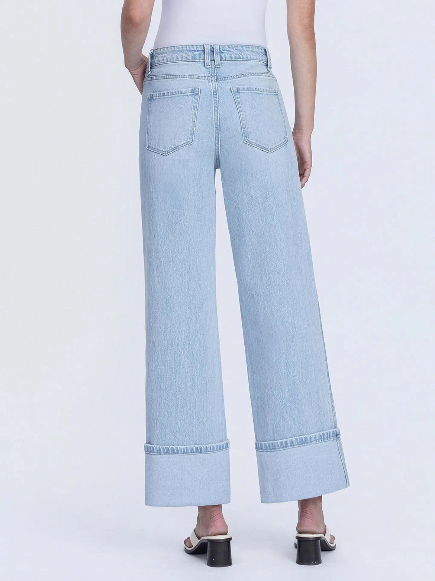 Super High Rise Light Wash Cuffed Baggy Wide Jeans - Mainstream Boutique