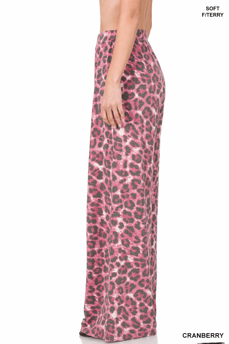 Soft French Terry Leopard Wide Leg Pants - Mainstream Boutique