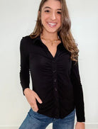 Mac And Me Ruched Charm Button Top - Mainstream Boutique