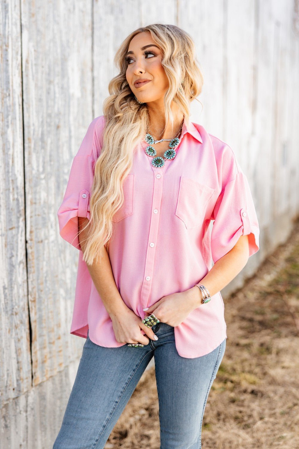 Button Down W/ Pocket Blouse - Mainstream Boutique