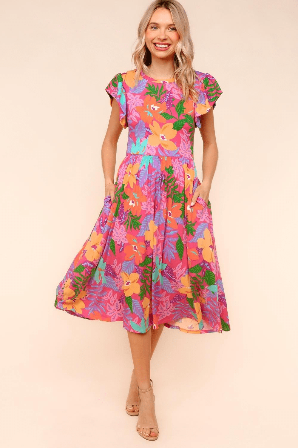 Babydoll Midi Floral Dress W/ Side Pockets - Mainstream Boutique