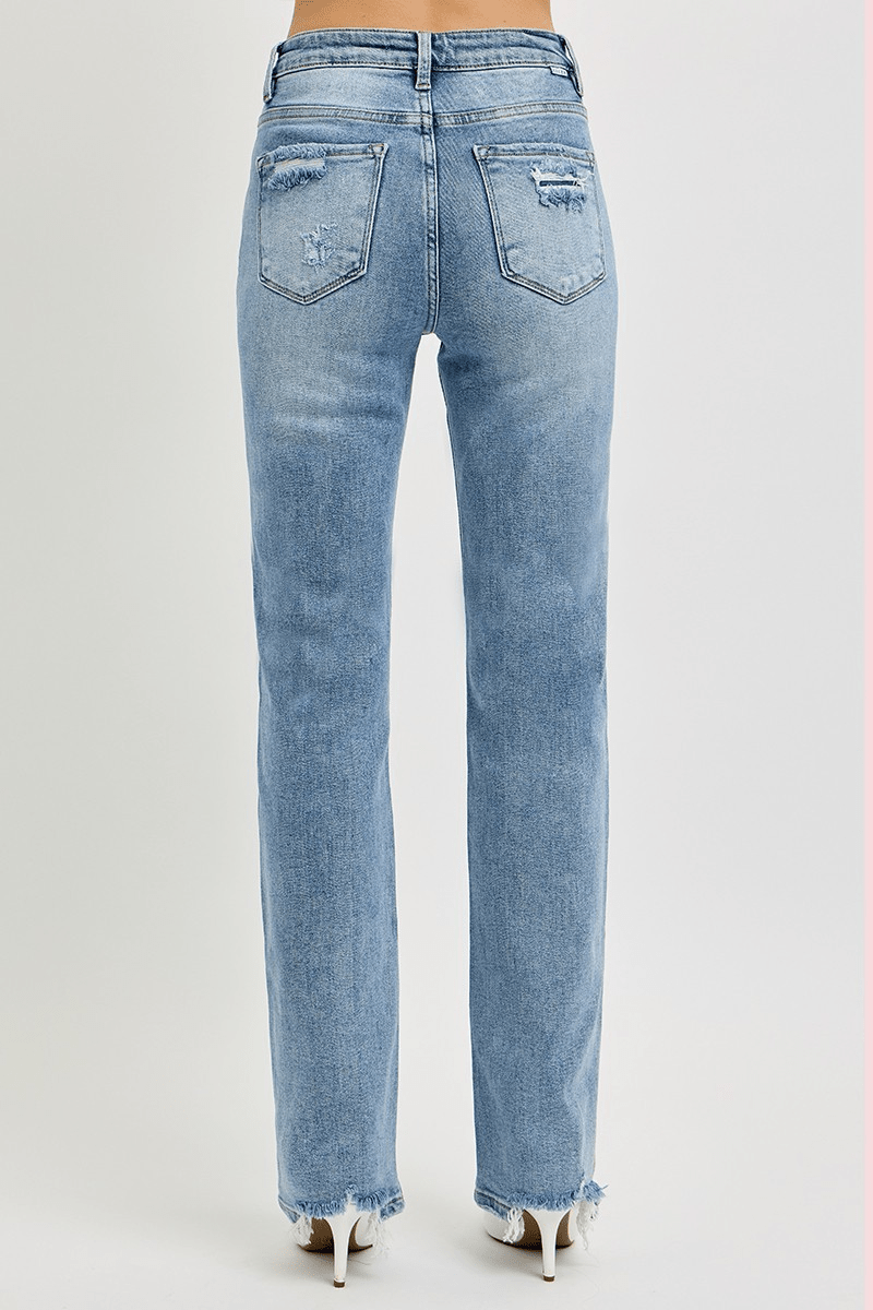Tummy Control High Rise Straight Distressed Jeans - Mainstream Boutique