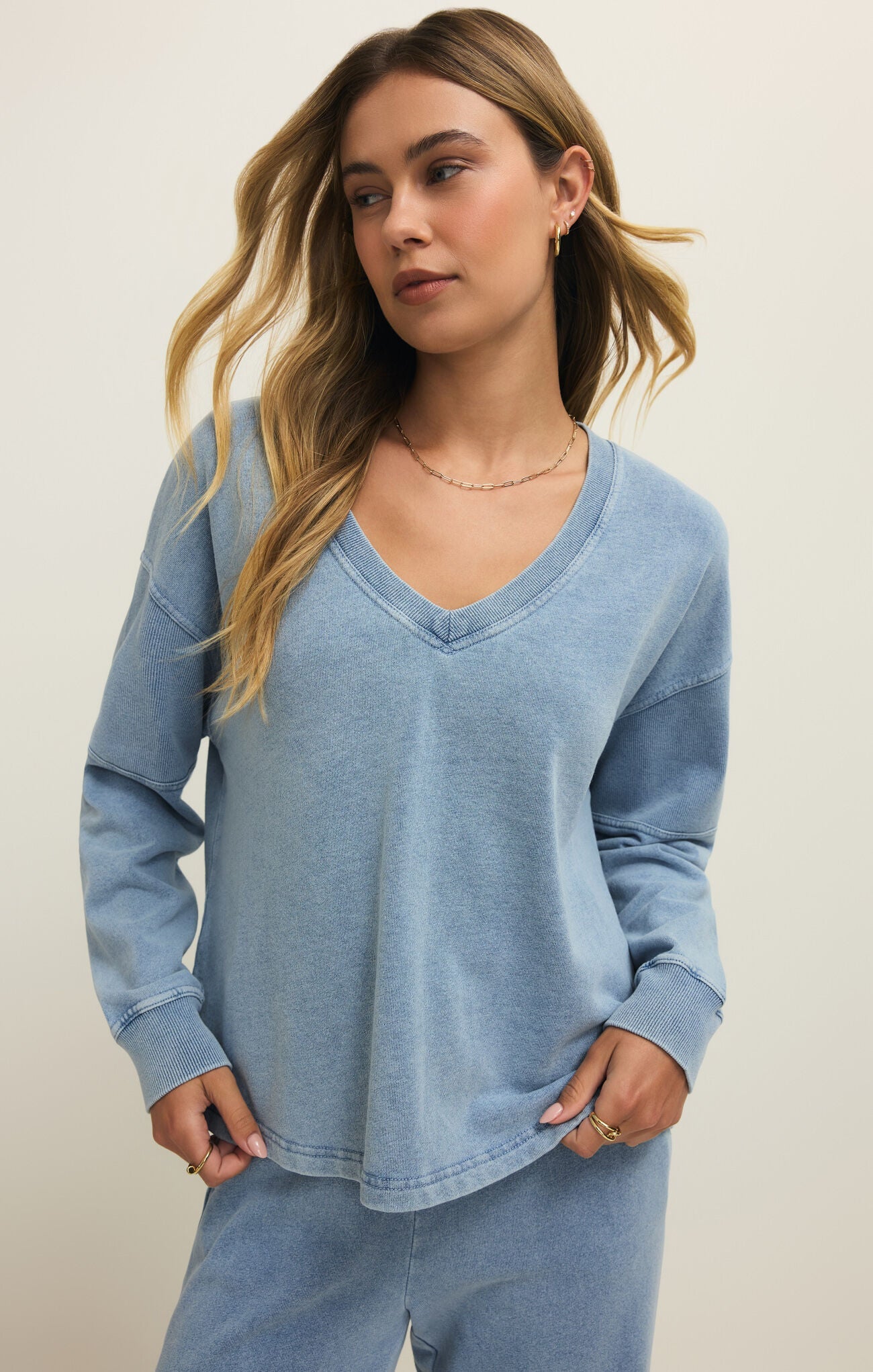 Delphine Knit Denim Sweatshirt - Mainstream Boutique