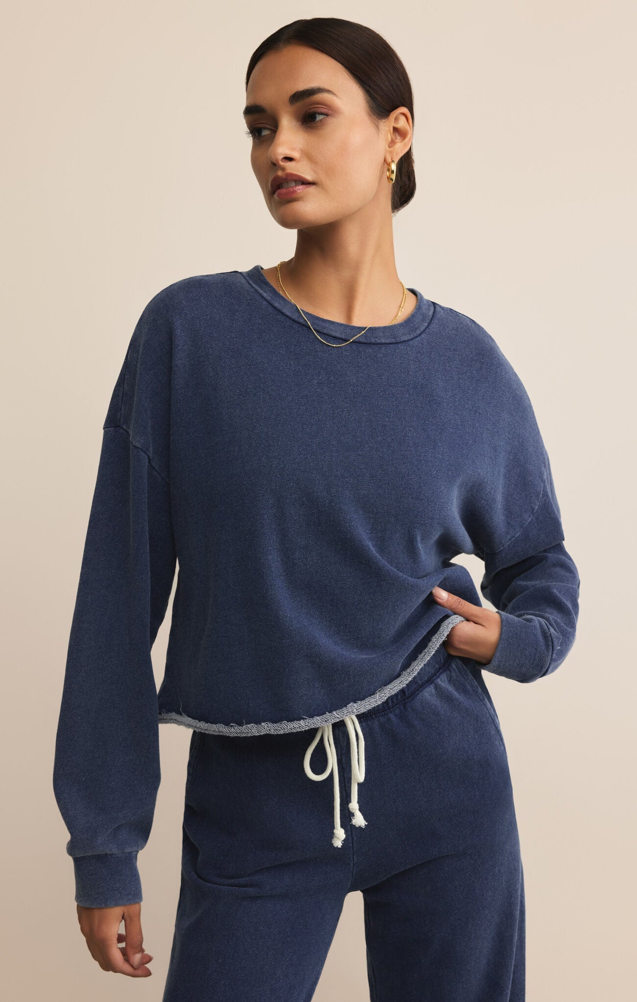 Denim color lounge long sleeve sweater