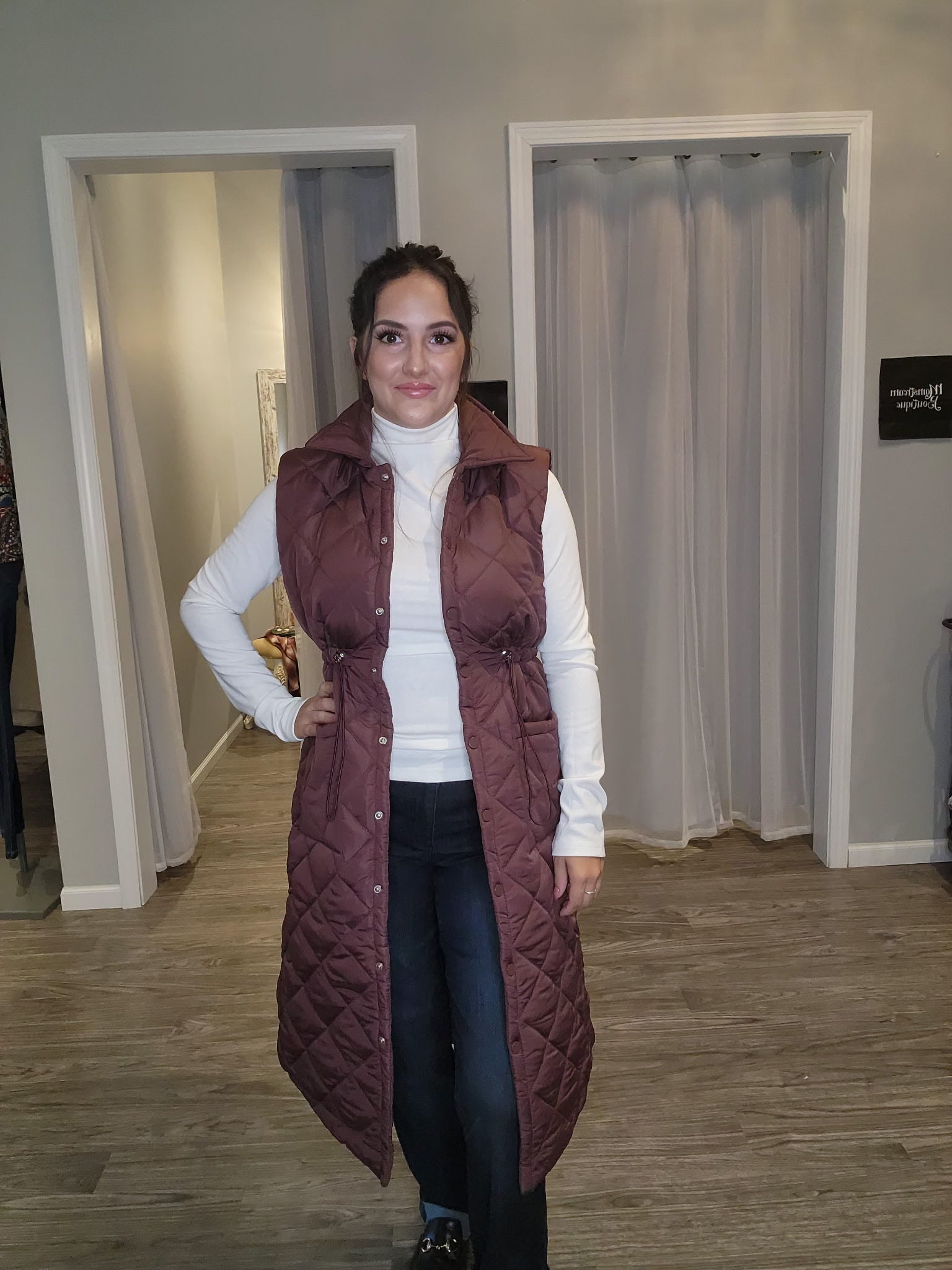Long Puffer Vest With Drawstring Waist & Pockets - Mainstream Boutique