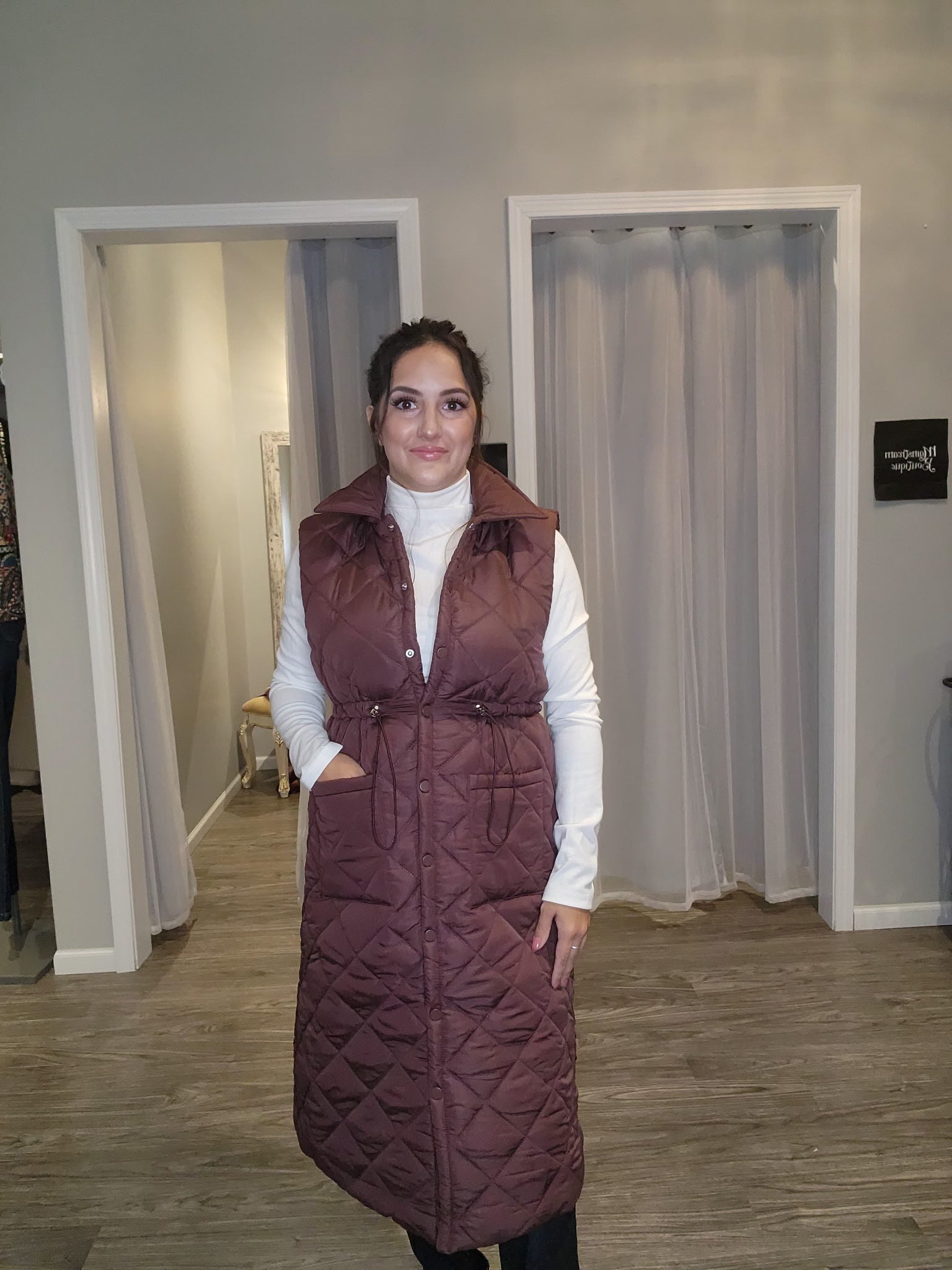 Long Puffer Vest With Drawstring Waist & Pockets - Mainstream Boutique
