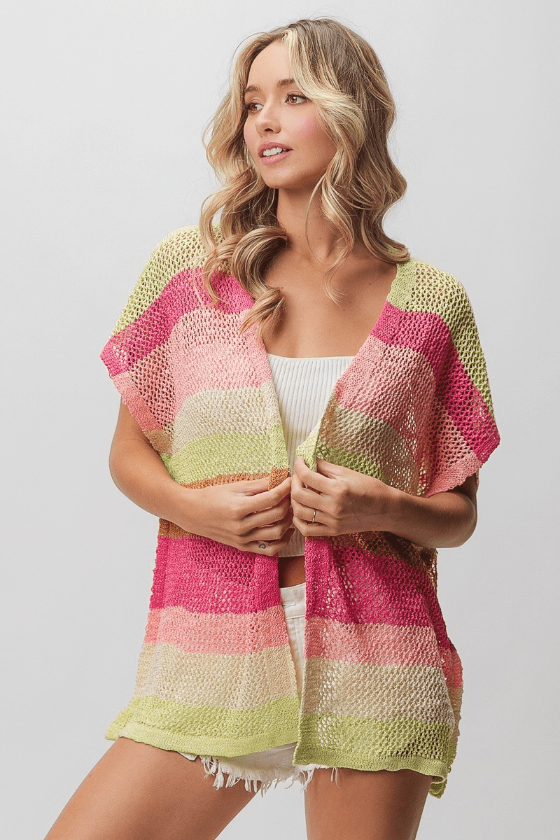 Striped Lightweight Open Knit Cardigan - Mainstream Boutique