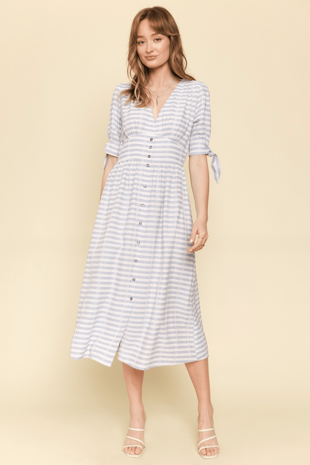 Tie Sleeve Striped Midi Dress - Mainstream Boutique