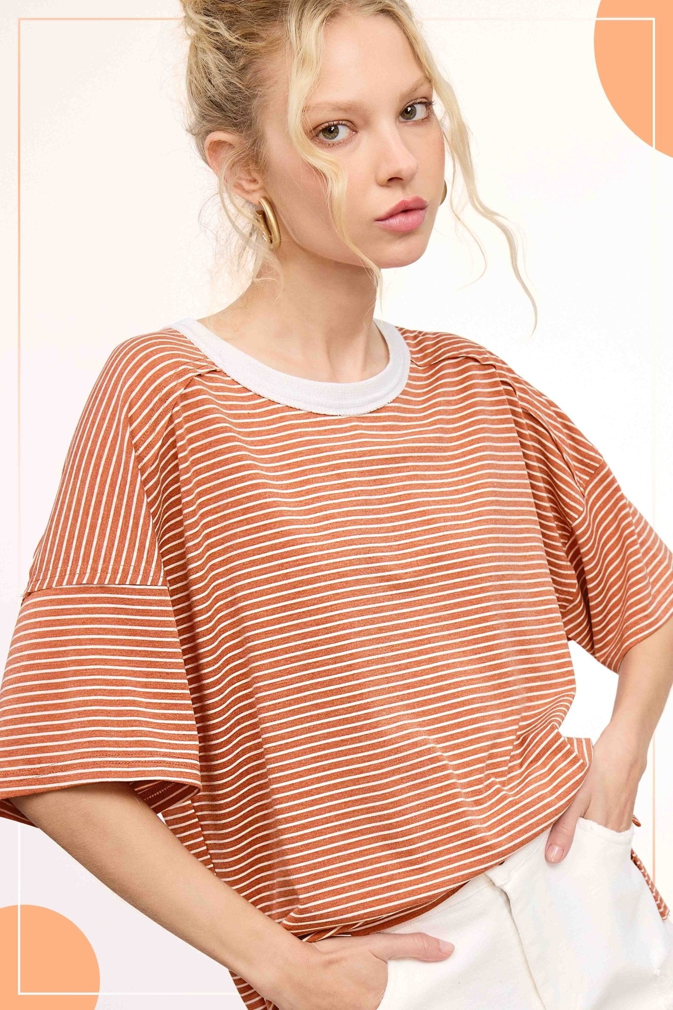 Basic Striped Drop Shoulder Short Sleeve Top - Mainstream Boutique