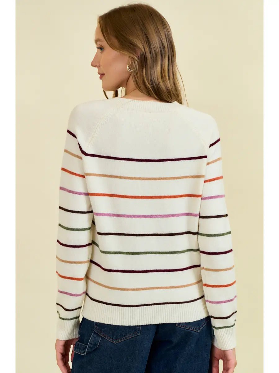 Multi Stripes Button Down Henry Neck Sweater - Mainstream Boutique