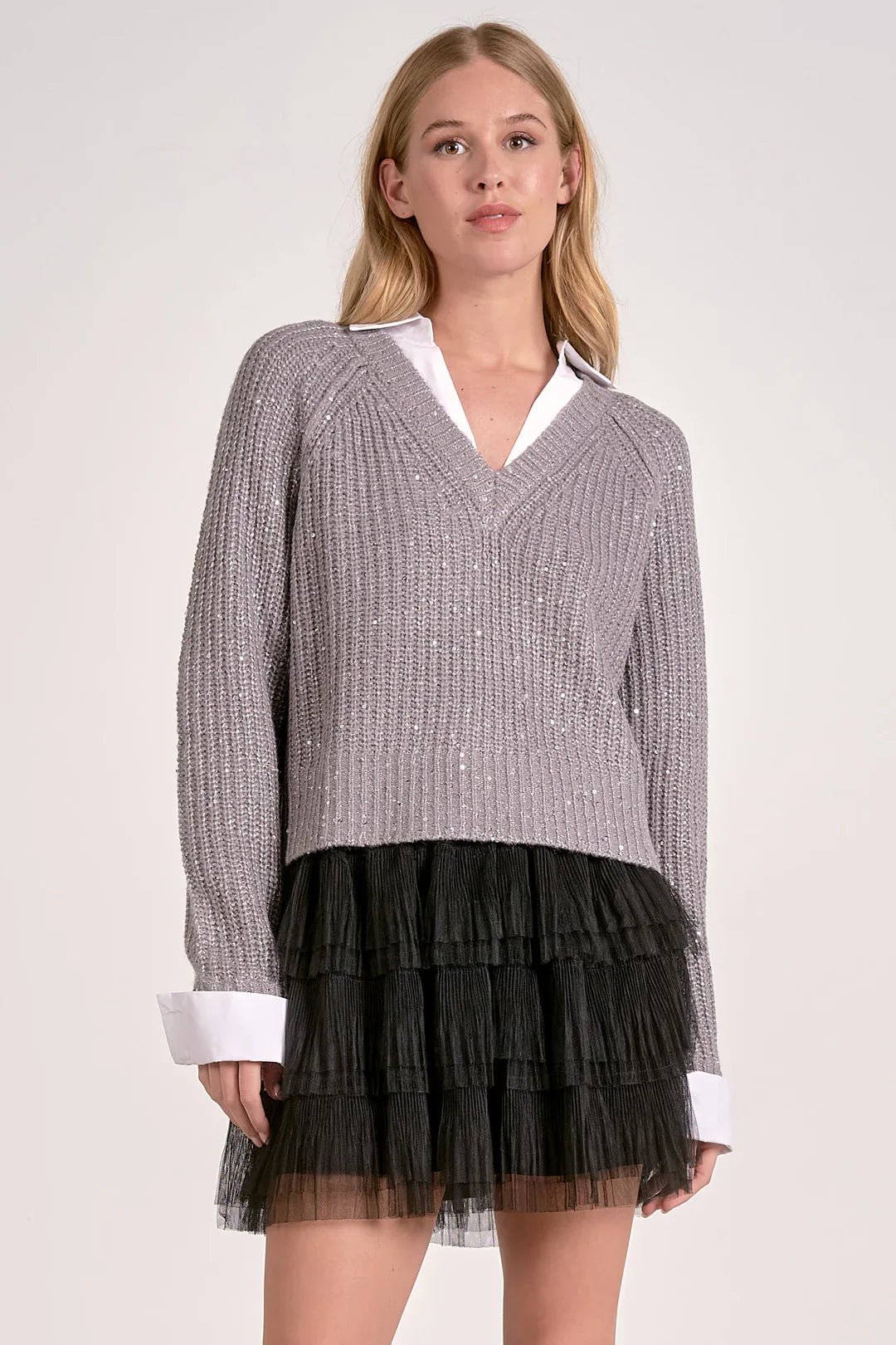 Sweater W/ Collar - Mainstream Boutique