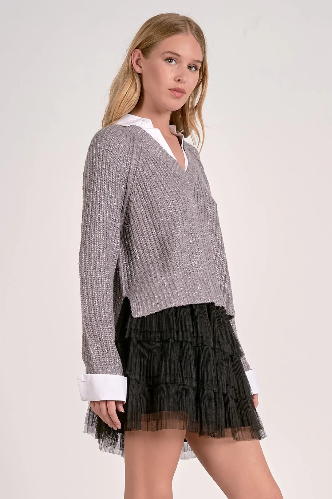 Sweater W/ Collar - Mainstream Boutique