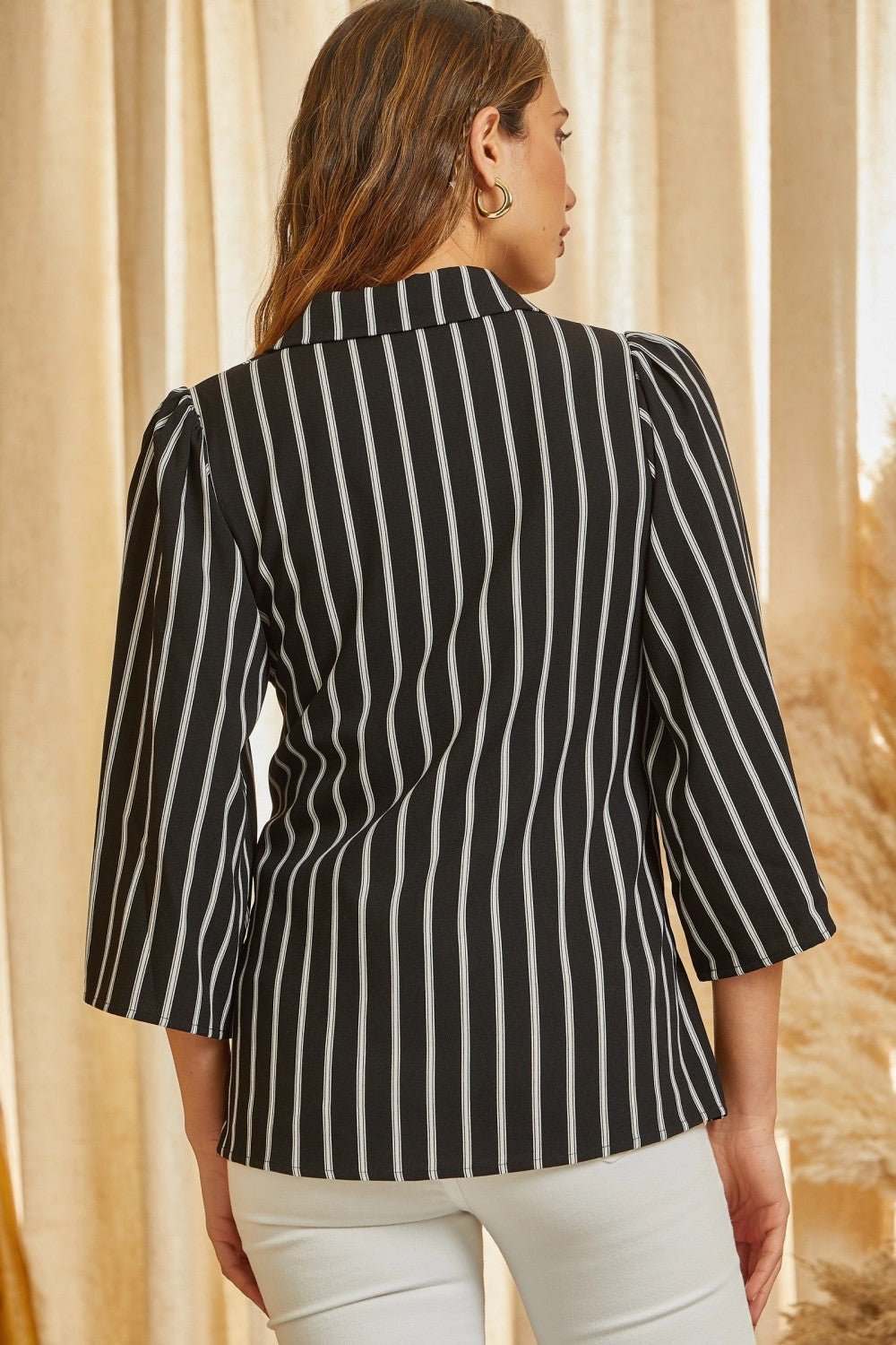 Stripe W/Ribbon Tie Blouse - Mainstream Boutique