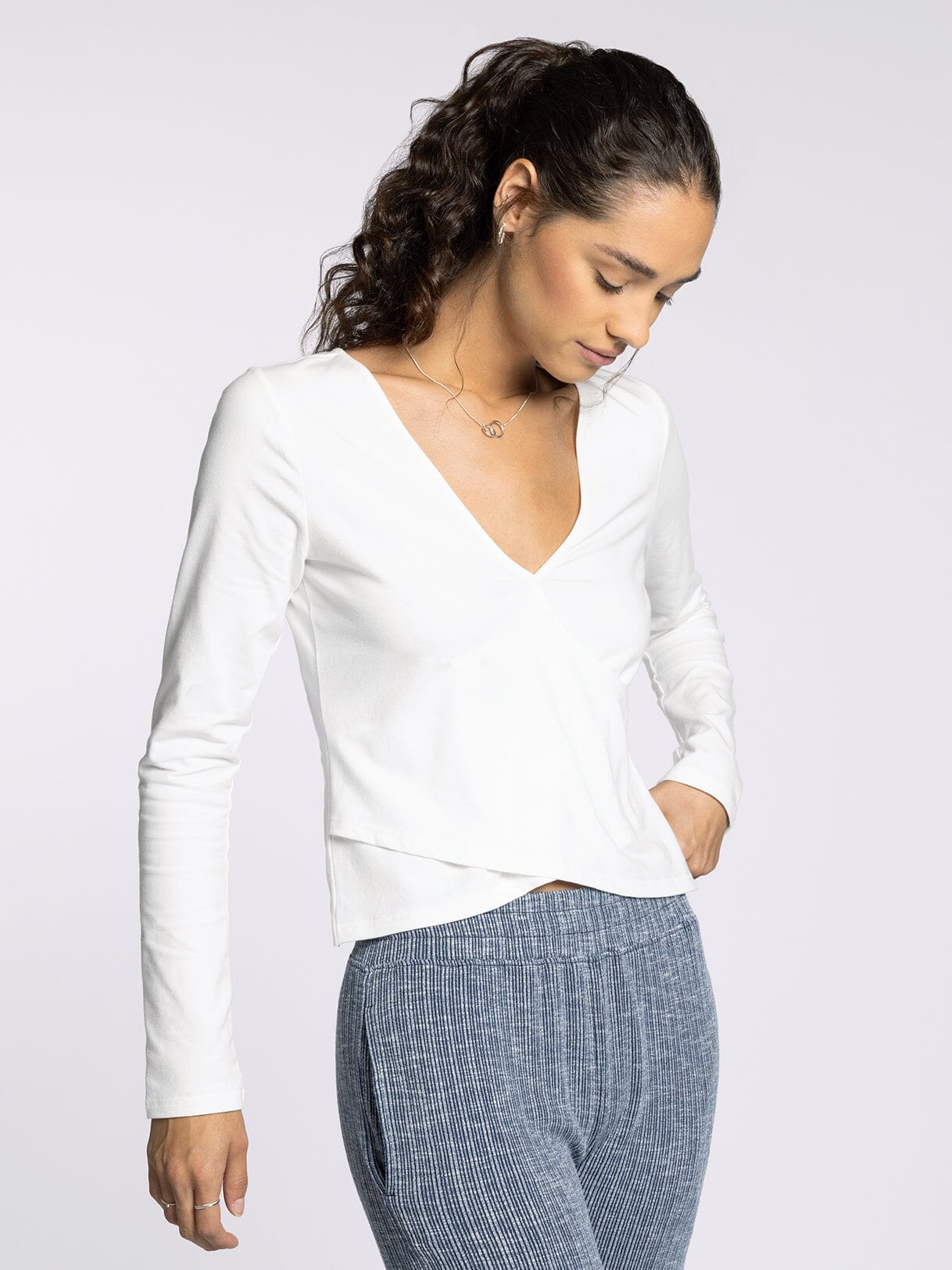 Long Sleeve Wrap Front Fitted Top - Mainstream Boutique
