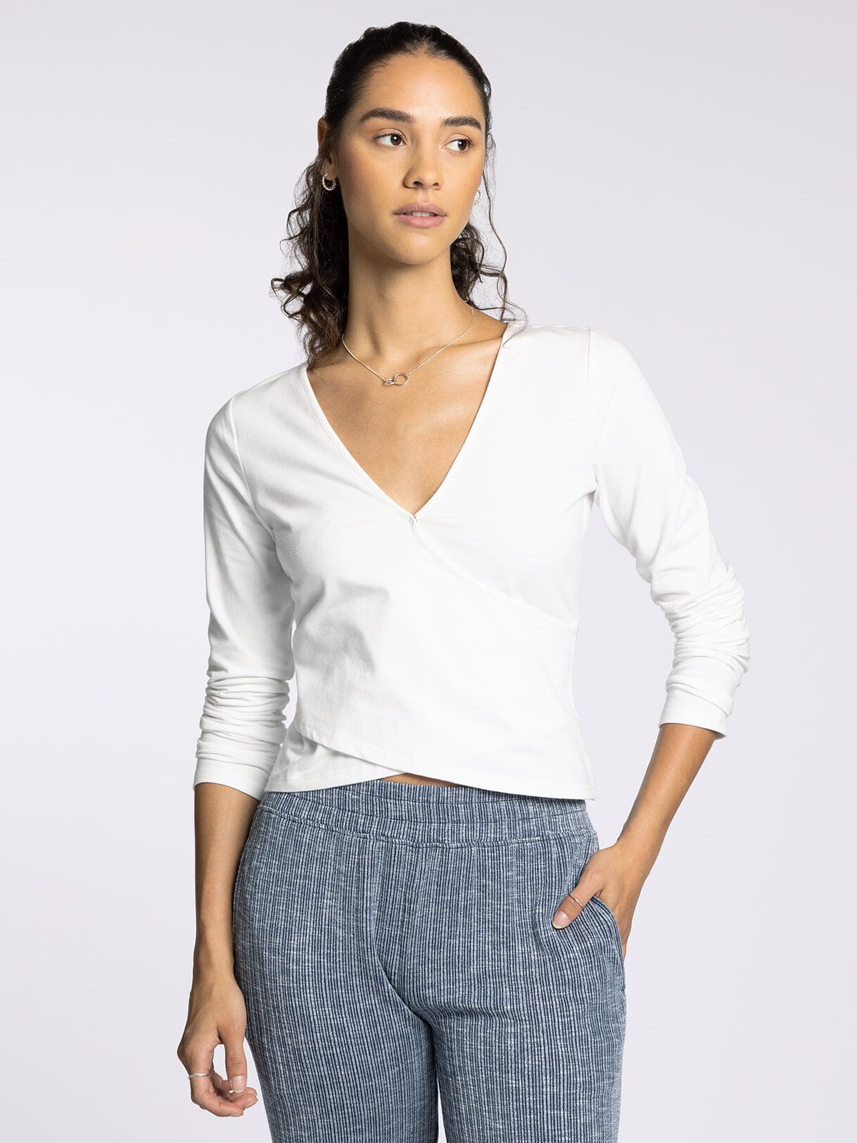 Long Sleeve Wrap Front Fitted Top - Mainstream Boutique