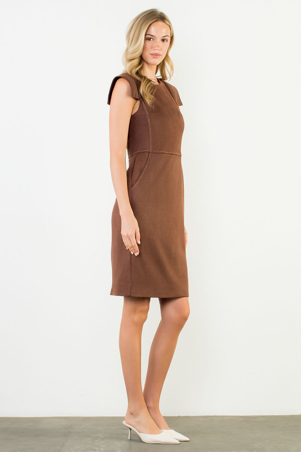 THML Sleeveless Suede Dress - Brown - Mainstream Boutique