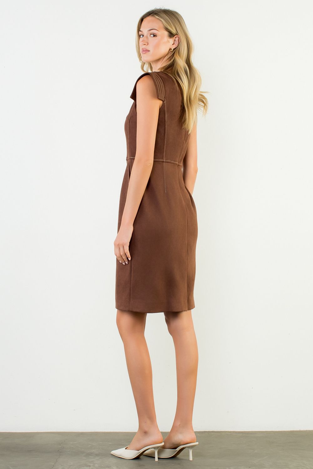 THML Sleeveless Suede Dress - Brown - Mainstream Boutique