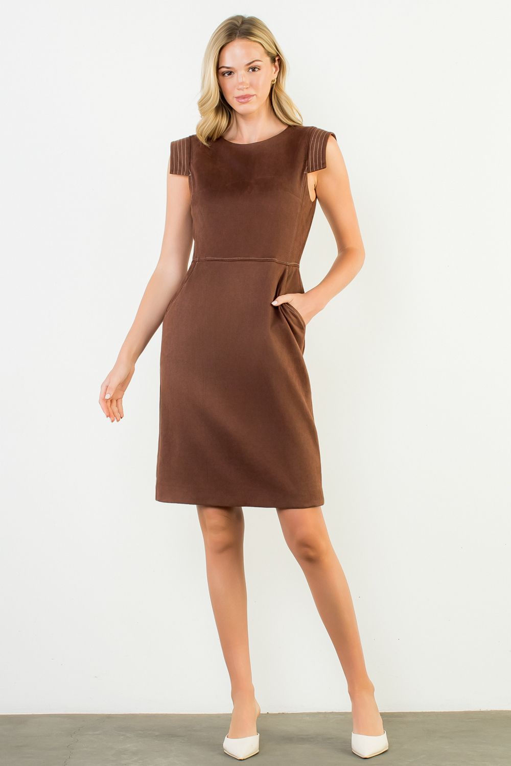 THML Sleeveless Suede Dress - Brown - Mainstream Boutique