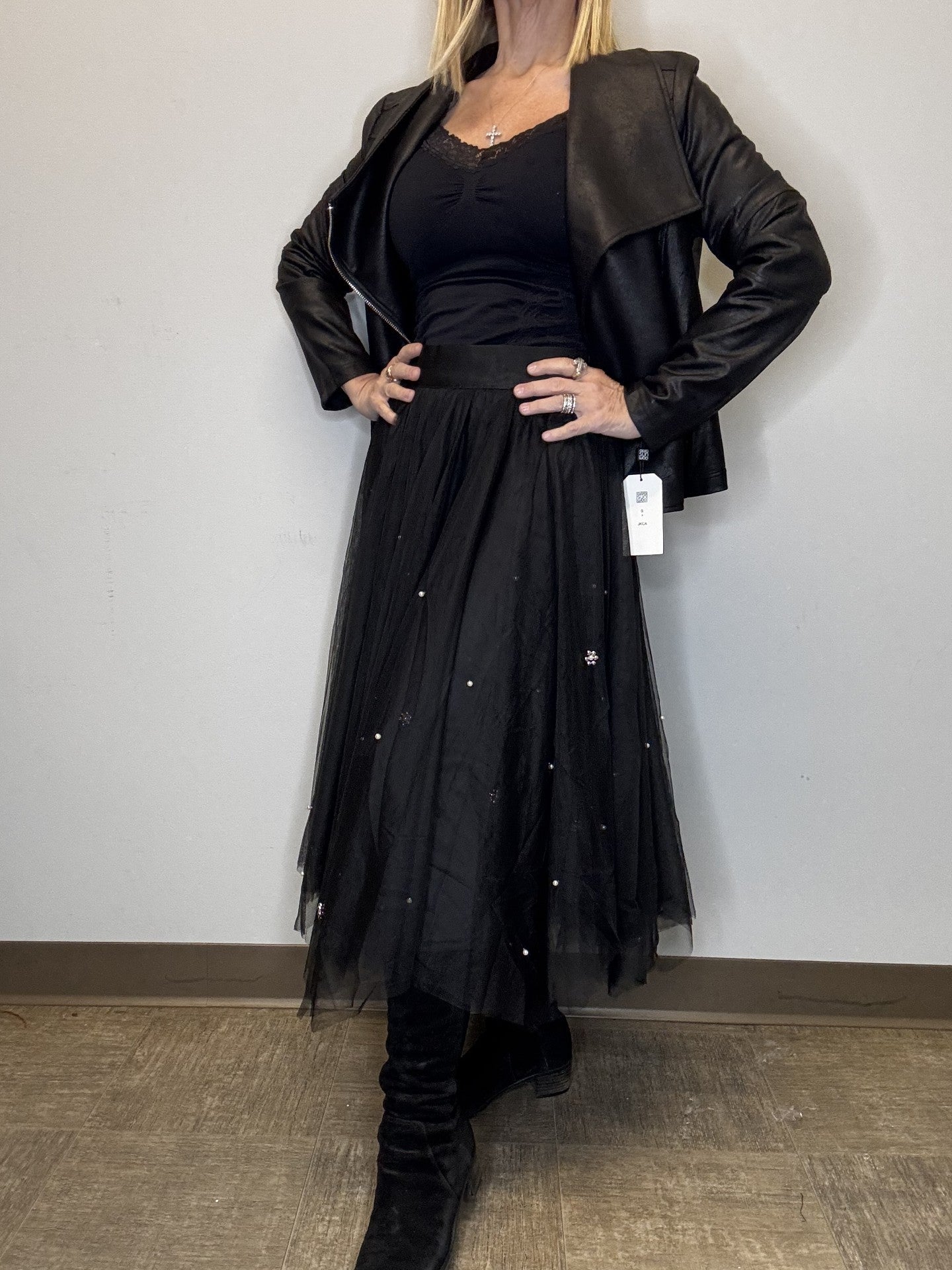 Tulle Hanky Hem Skirt With Pearls (knit Lining) - Mainstream Boutique