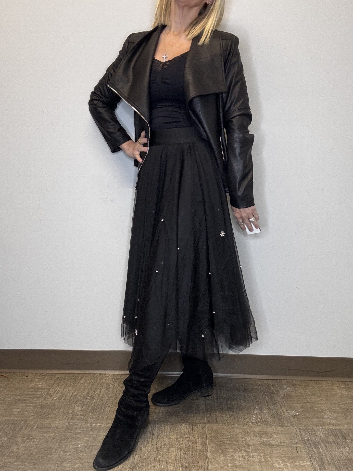 Tulle Hanky Hem Skirt With Pearls (knit Lining) - Mainstream Boutique