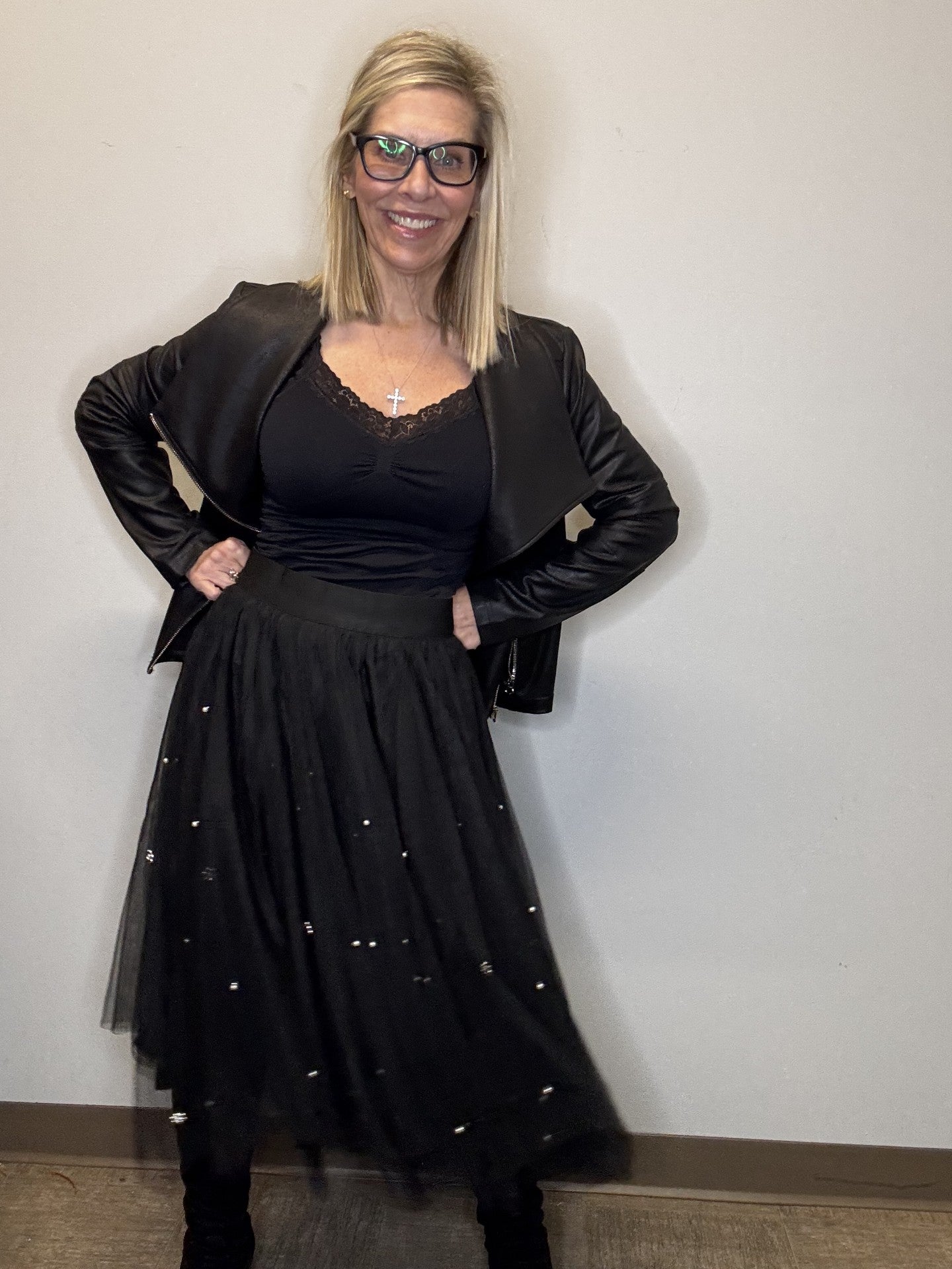Tulle Hanky Hem Skirt With Pearls (knit Lining) - Mainstream Boutique