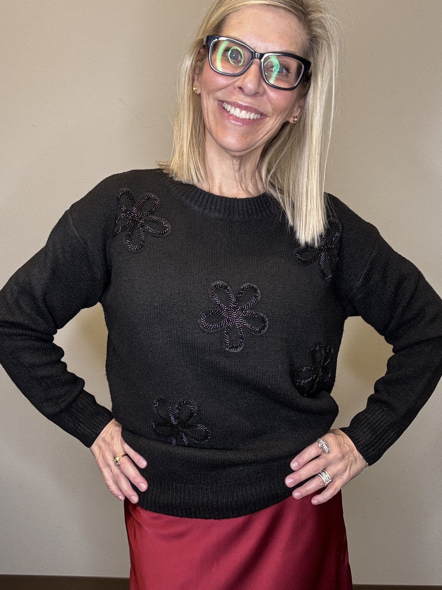 Daisy Rope 3D With Shimmer Sweater - Mainstream Boutique