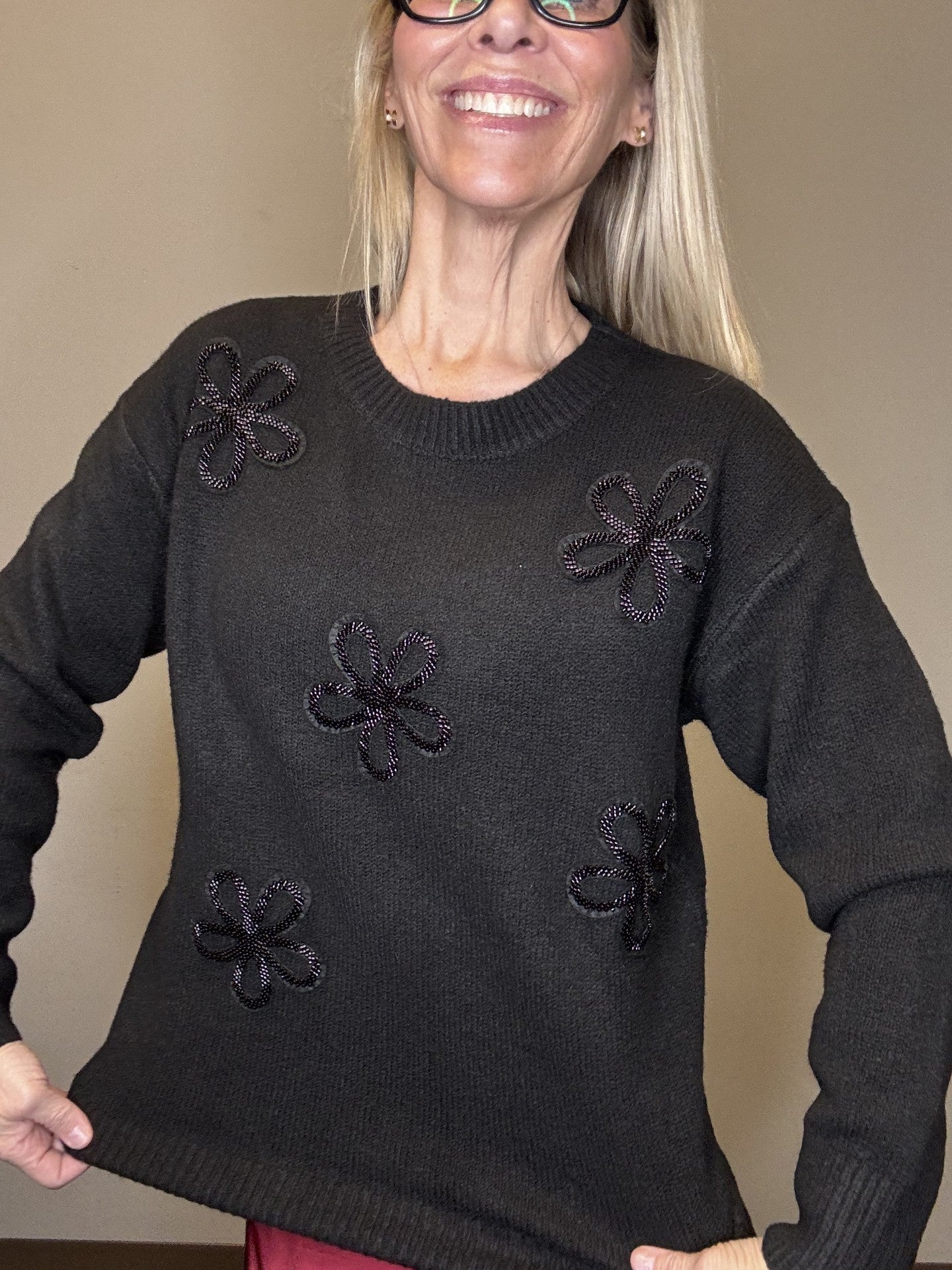Daisy Rope 3D With Shimmer Sweater - Mainstream Boutique