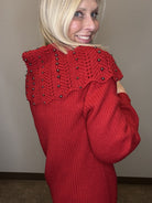 Off Shoulder Stud Detail Balloon Sleeve Sweater - Mainstream Boutique