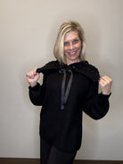 Off Shoulder Stud Detail Balloon Sleeve Sweater - Mainstream Boutique