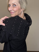 Off Shoulder Stud Detail Balloon Sleeve Sweater - Mainstream Boutique