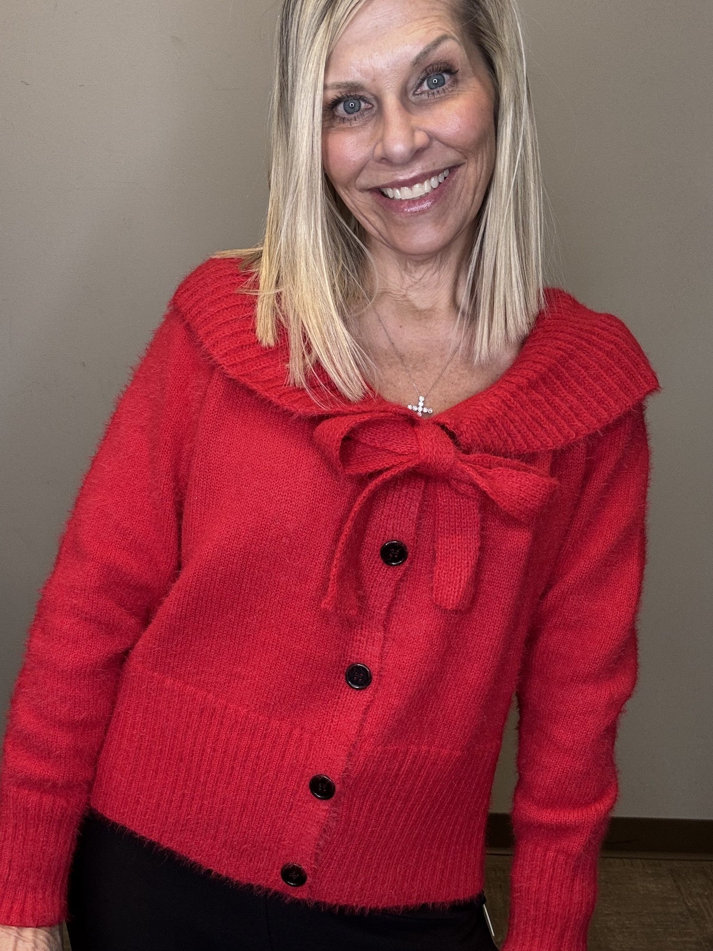 Boat Neck Cropped Cardigan With Bow Detail - Mainstream Boutique