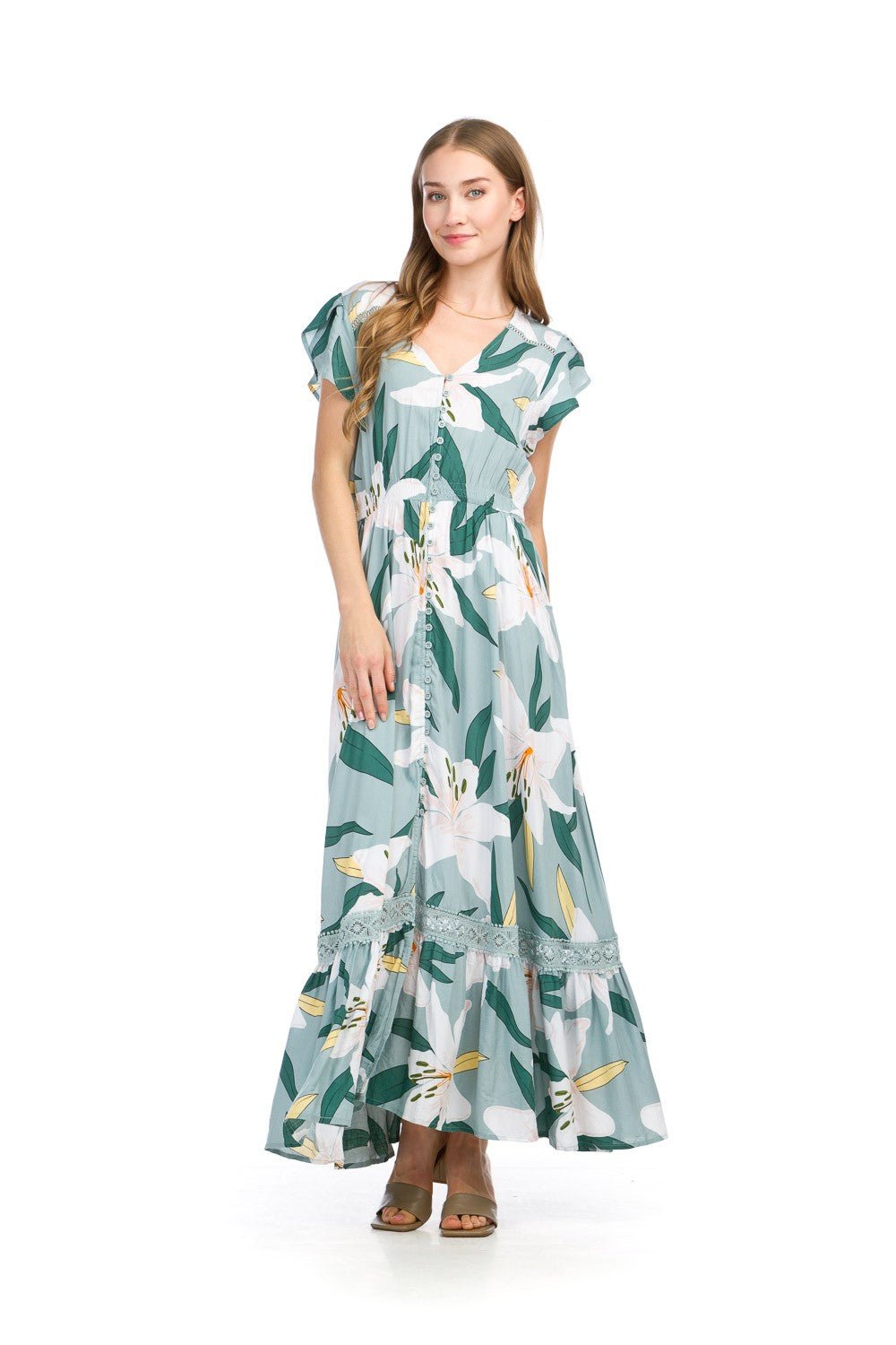 Floral Maxi Dress W/ Lace Inset - Mainstream Boutique