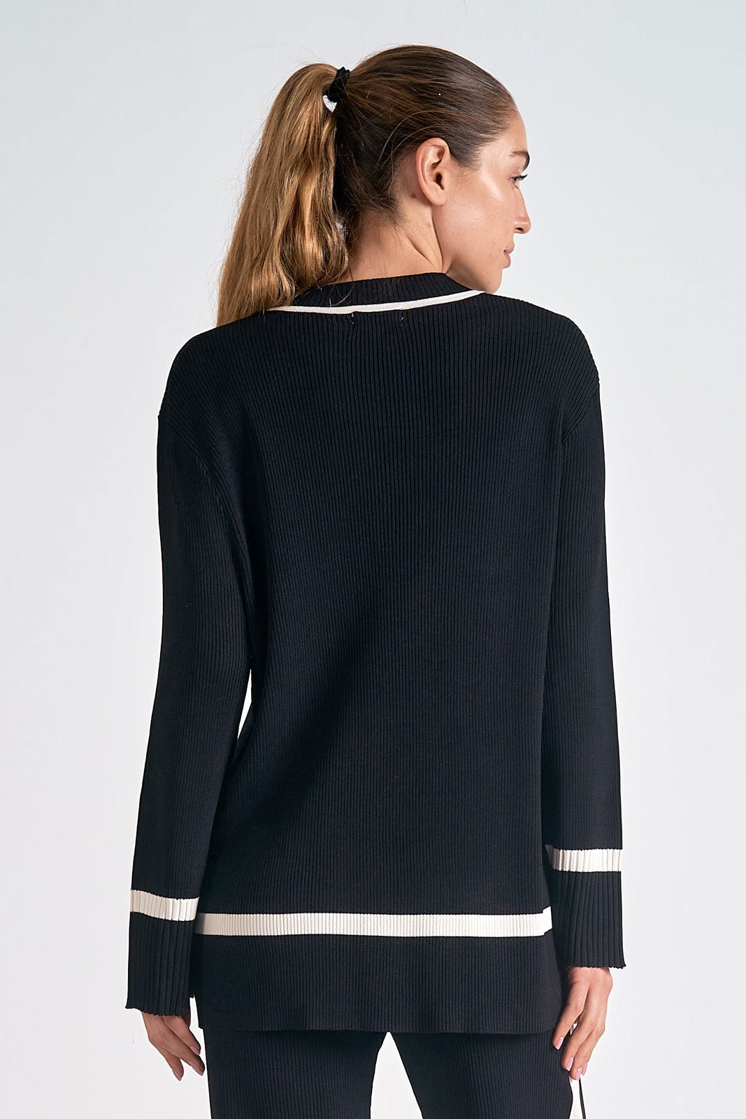 V - Neck Knit Track Top - Mainstream Boutique