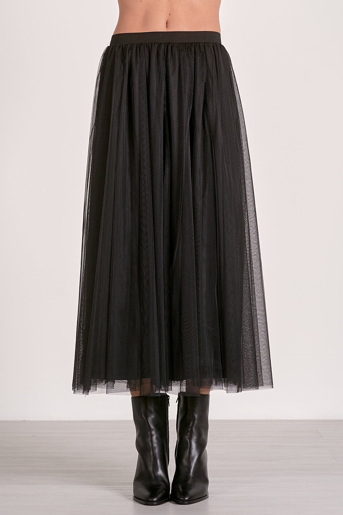 Black Tulle Midi Skirt – Layered Mesh A - Line Silhouette - Mainstream Boutique